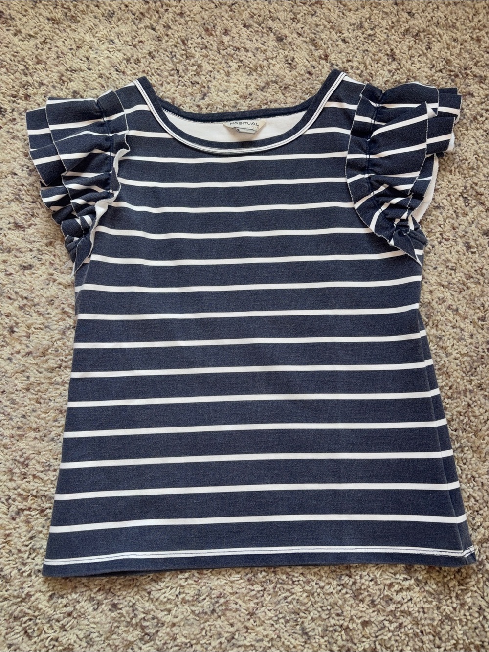 Habitual Navy and White Striped Ruffle Sleeve Tee